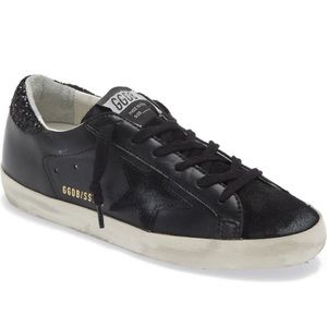 Never worn Golden Goose suede and leather low-top sneakers with glitter trim.